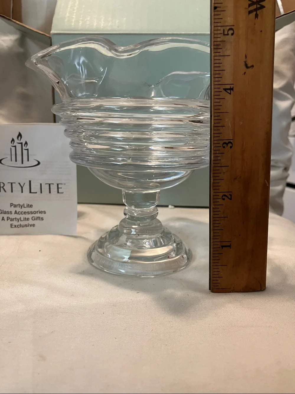 New.  Partylite. All glass “ Sundae “ style 5” -4” candle holder